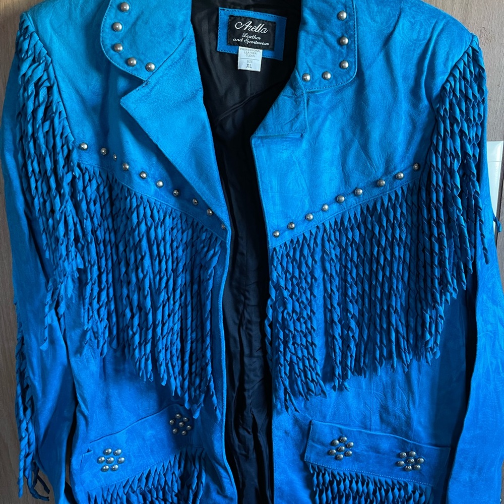 Blue suede jacket.